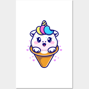 Cute unicorn ice cream cartoon Posters and Art